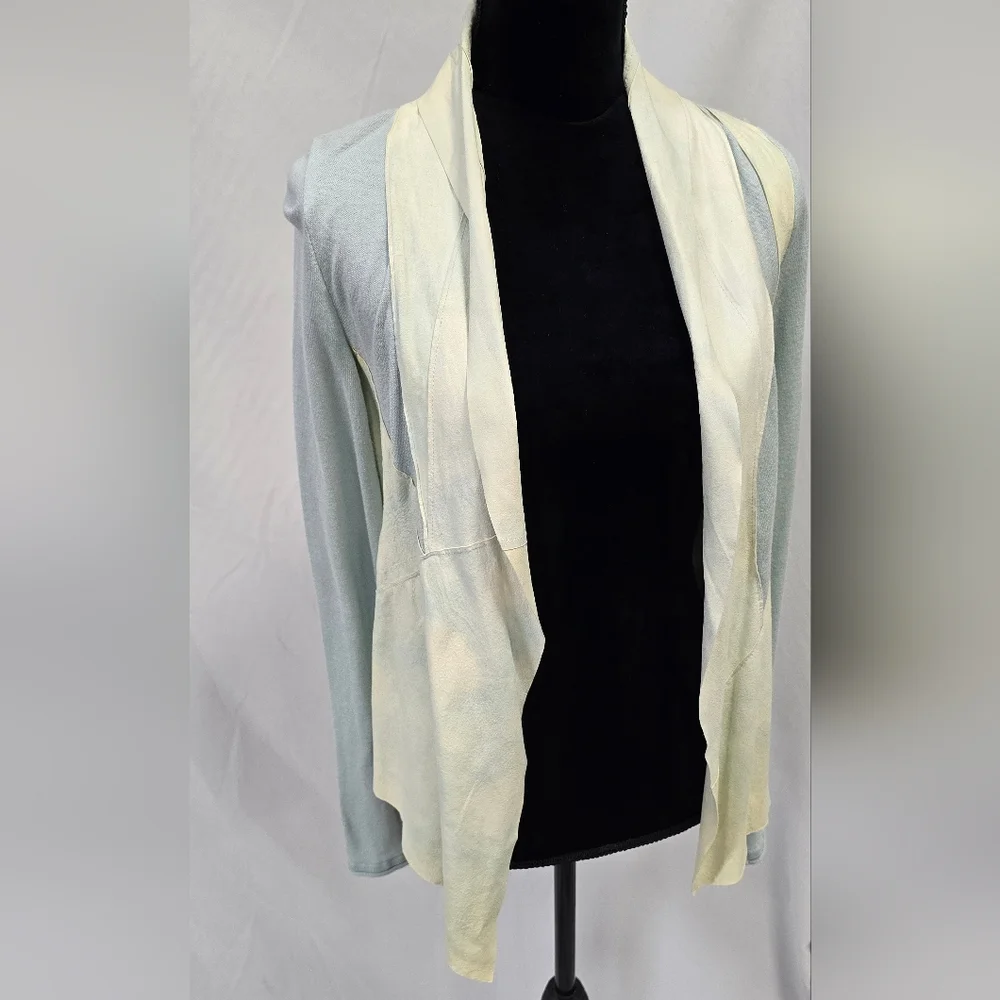 Elie Tahari women XS lamb suede trim knit open cardigan lagenlook boho artsy‎